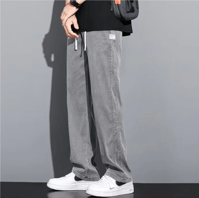 Herre løse bukser med vid ben i is - silke, lige pasform - StilNord