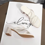 Højhælede sandaler i lammeskind