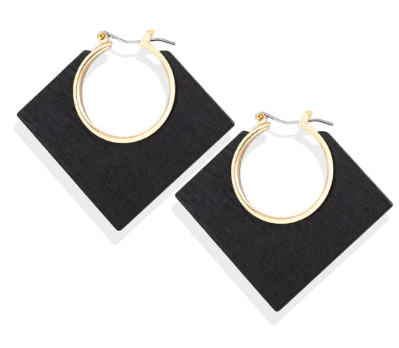 Geometric Round Wooden Color Block Earrings for Women