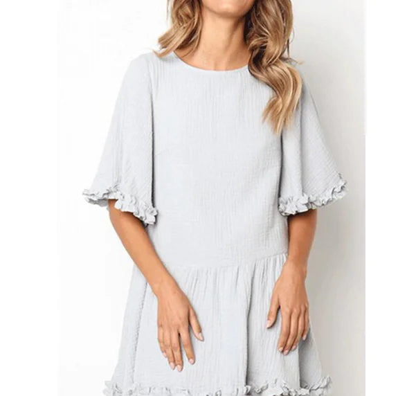 LIVA2018 Women's White Round Neck Flare Dress