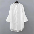 New Autumn European Style Long Shirt Dress with Bell Sleeves