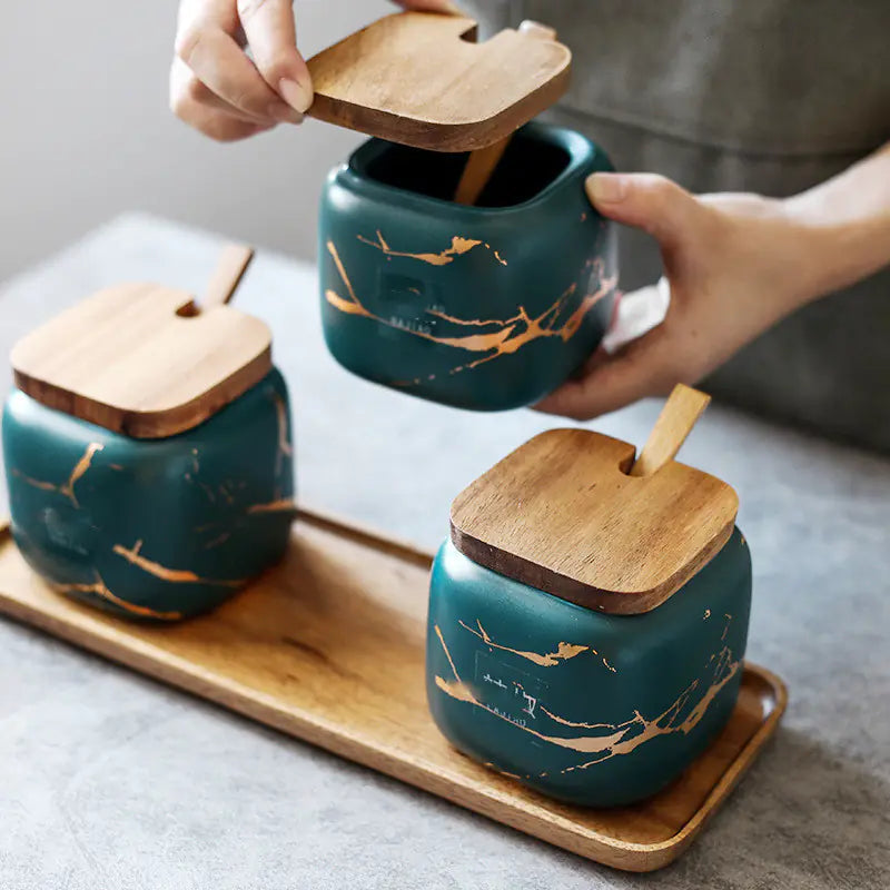 Nordic Matte Marbled Ceramic Spice Jar