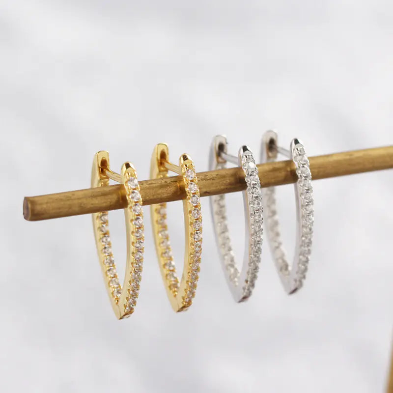 Geometric S925 Silver Large Hoop Earrings with Diamonds