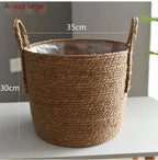 Handwoven Nordic Straw Basket Planter for Home Decor