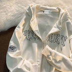 Lettered Hooded Sweater Cardigan for Couples