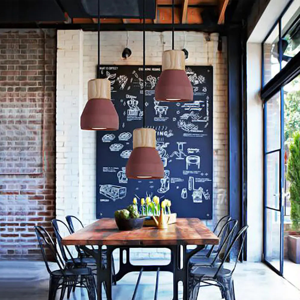 Nordic Creative Modern Colorful Cement Wood Pendant Light