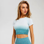 Seamless Gradient Crop Short Sleeve Gym T-shirt