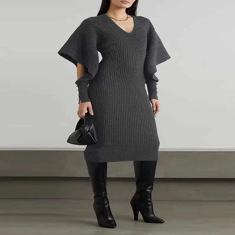 Casual Wool Dress with Dolman Sleeves for Fall/Winter