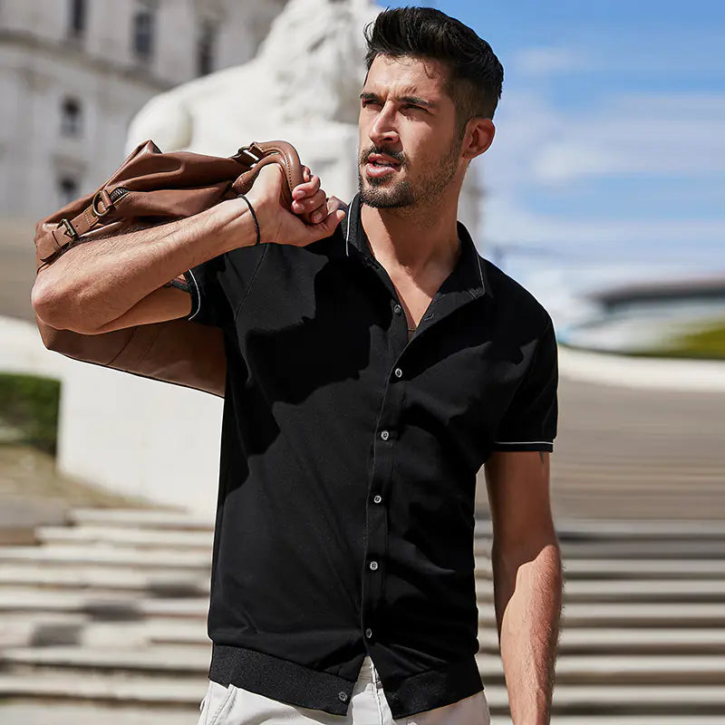 Summer Cotton Knitted Cardigan - Men's Polo Shirt 3391