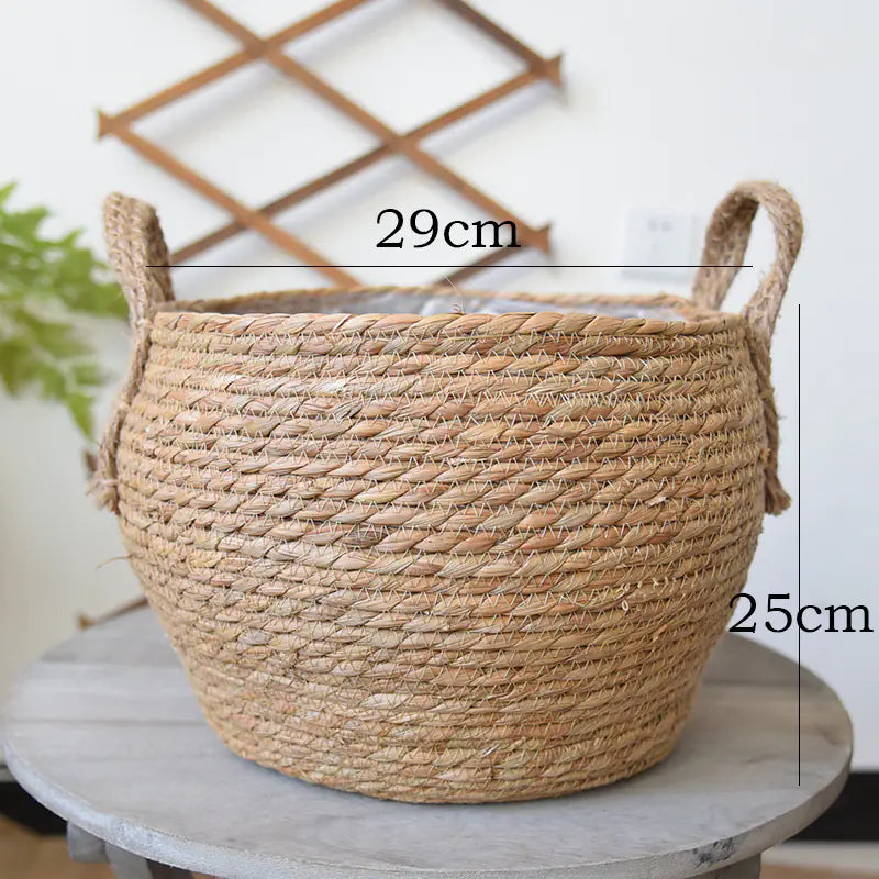 Handwoven Nordic Straw Basket Planter for Home Decor