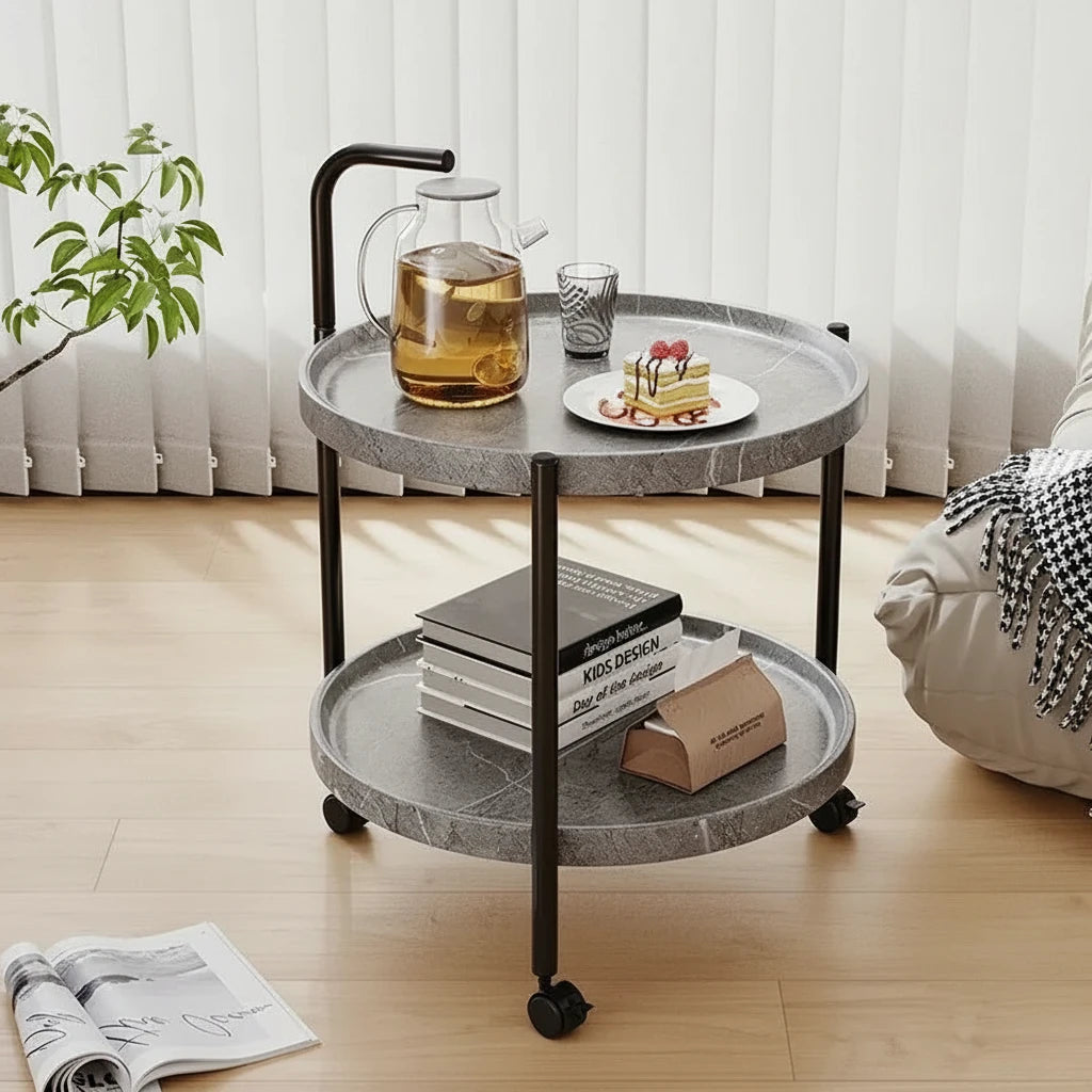 Mini Rolling Tea Table with Storage - Nordic Style