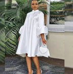 New Autumn European Style Long Shirt Dress with Bell Sleeves