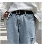 Lige, løstsiddende jeans med slid til mænd - StilNord