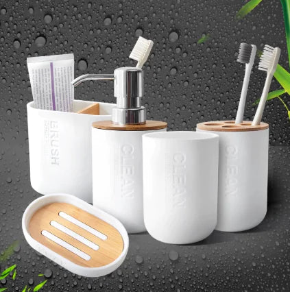 Nordic Bamboo Bathroom Accessories Set (6 Pieces)