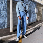 Lyseblå slim - fit pullover - jakke med standkrave og plysdetaljer - StilNord