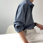 Men's Casual Washed Shirt, Korean Style, Long Sleeve - StilNord
