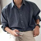 Men's Casual Washed Shirt, Korean Style, Long Sleeve - StilNord