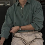 Men's Casual Washed Shirt, Korean Style, Long Sleeve - StilNord