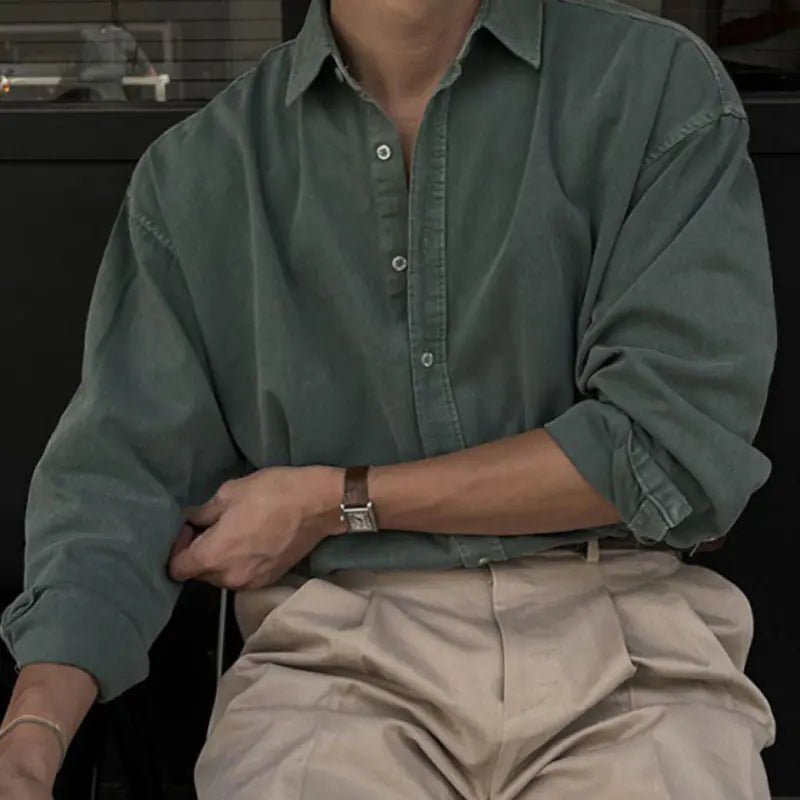 Men's Casual Washed Shirt, Korean Style, Long Sleeve - StilNord