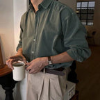 Men's Casual Washed Shirt, Korean Style, Long Sleeve - StilNord