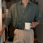 Men's Casual Washed Shirt, Korean Style, Long Sleeve - StilNord