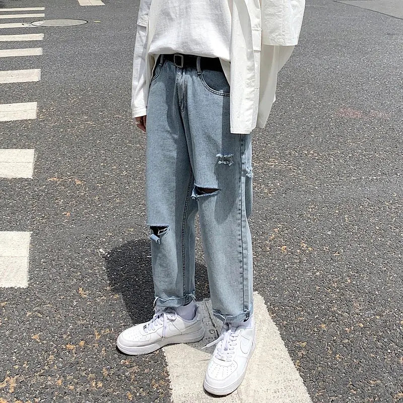 Men's Straight Loose Hole Jeans - StilNord