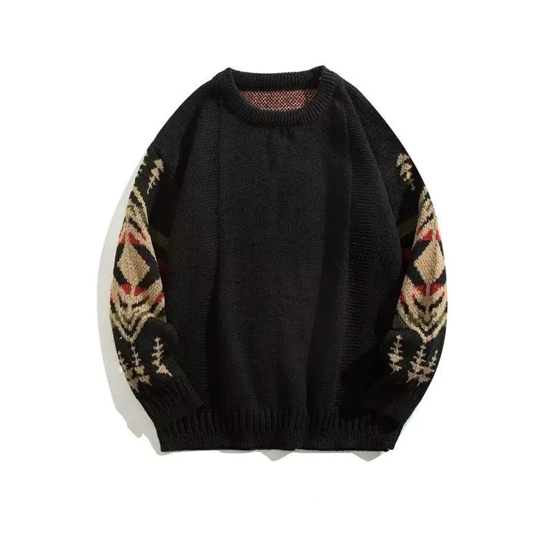 Men's Vintage Ethnic Round Neck Sweater - StilNord