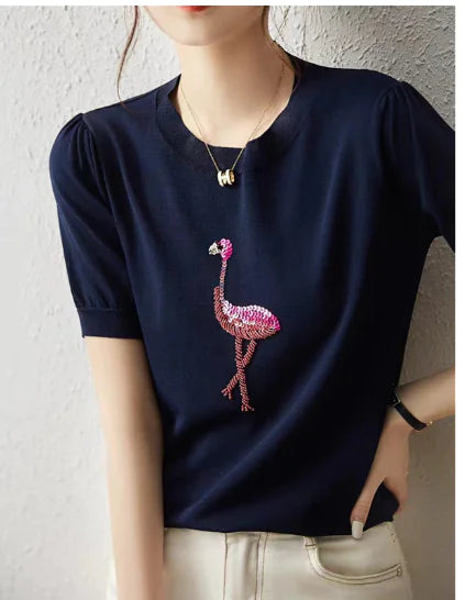 Flamingo Short Sleeve Casual T-Shirt