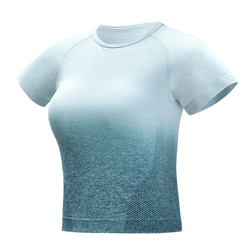 Seamless Gradient Crop Short Sleeve Gym T-shirt