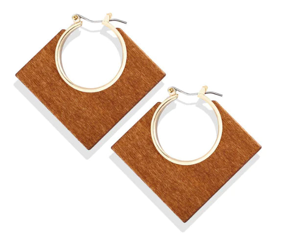 Geometric Round Wooden Color Block Earrings for Women