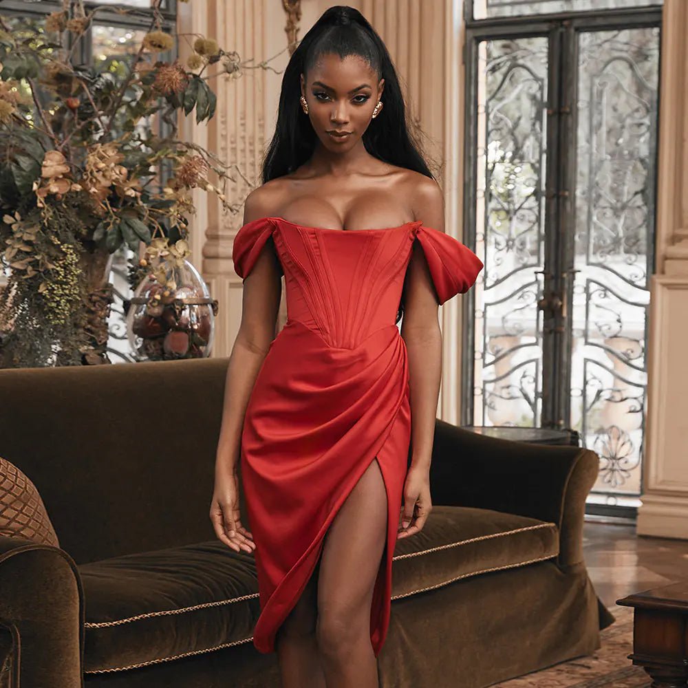 Off - Shoulder Asymmetrical Sexy Split Dress - StilNord