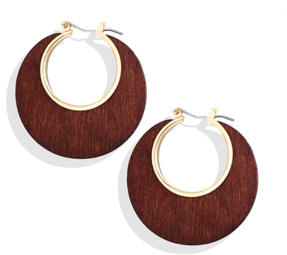 Geometric Round Wooden Color Block Earrings for Women