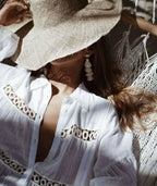 Plus Size Hollow Out Bell Sleeve Beach Cover-Up