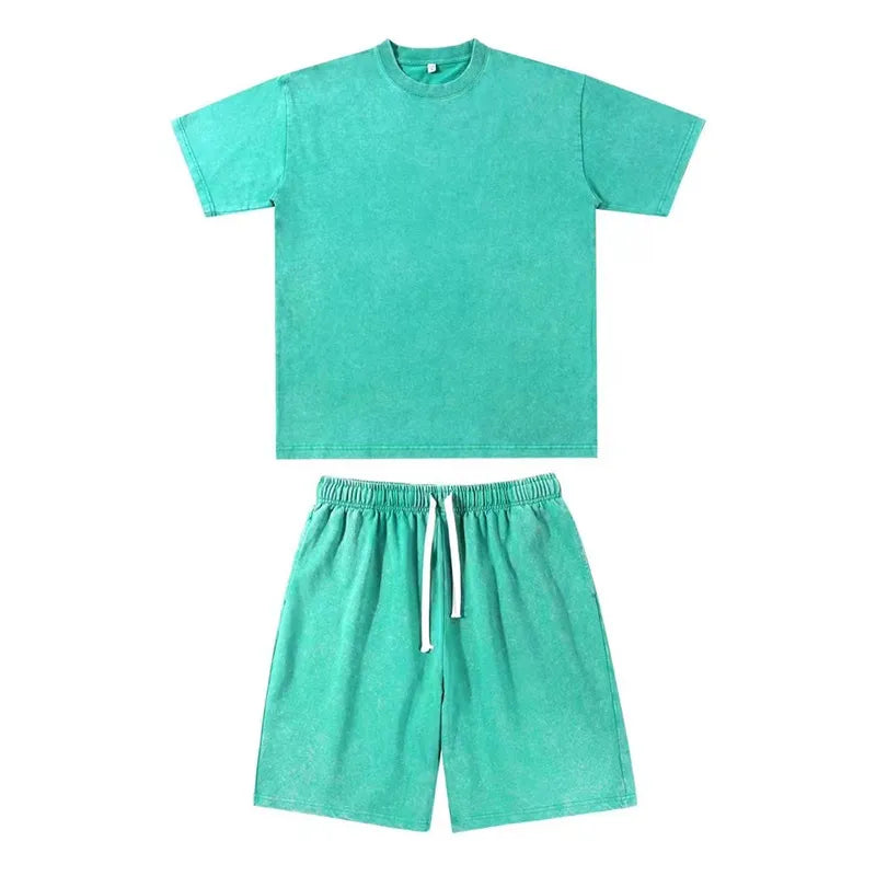 Acid Washed Round Neck T-Shirt Set