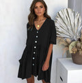 V-Neck Pocket Short Dress