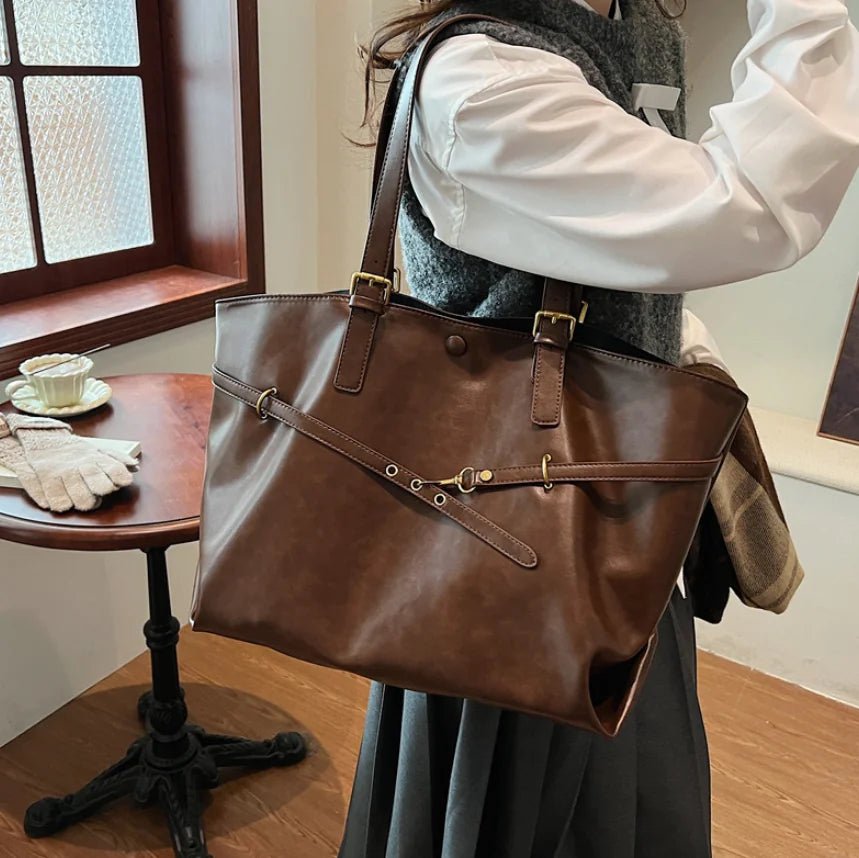 Retro skuldertaske med stor kapacitet i PU - læder - StilNord