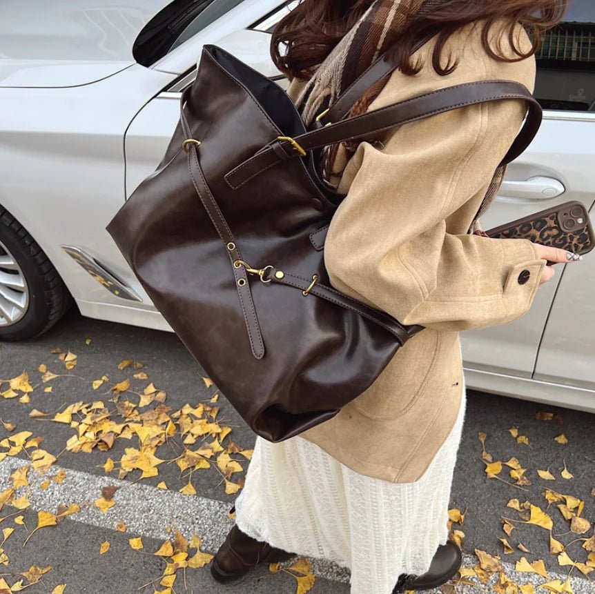 Retro skuldertaske med stor kapacitet i PU - læder - StilNord