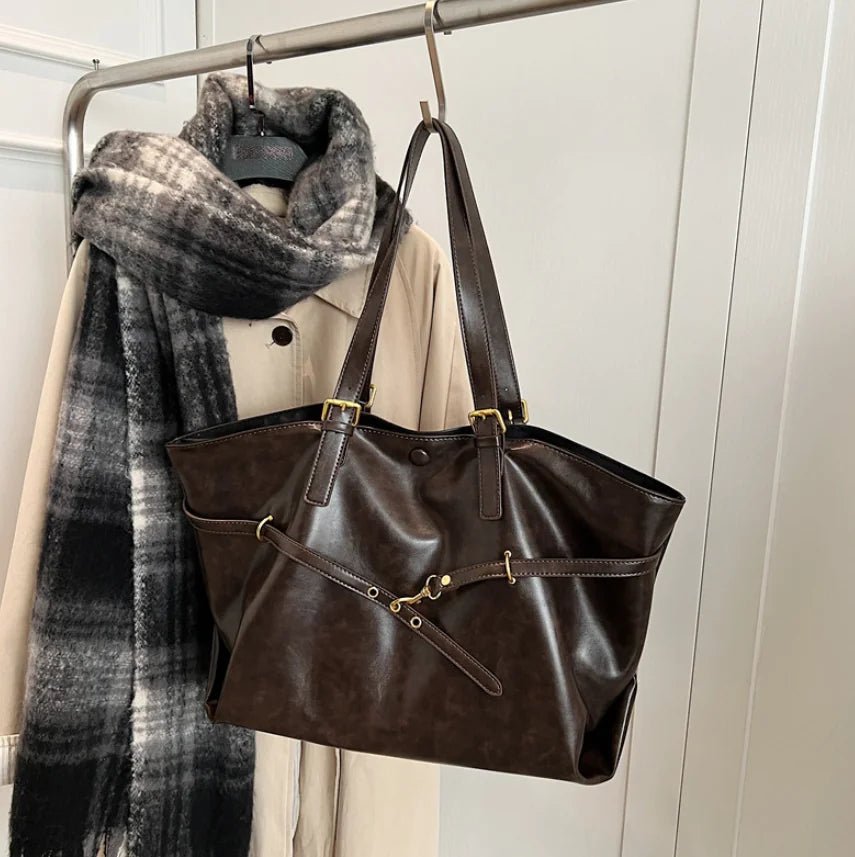 Retro skuldertaske med stor kapacitet i PU - læder - StilNord