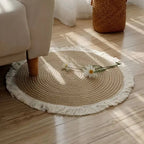 Round Cotton Mat with Braided Tassels for Home Decor - StilNord