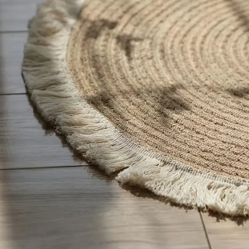 Round Cotton Mat with Braided Tassels for Home Decor - StilNord