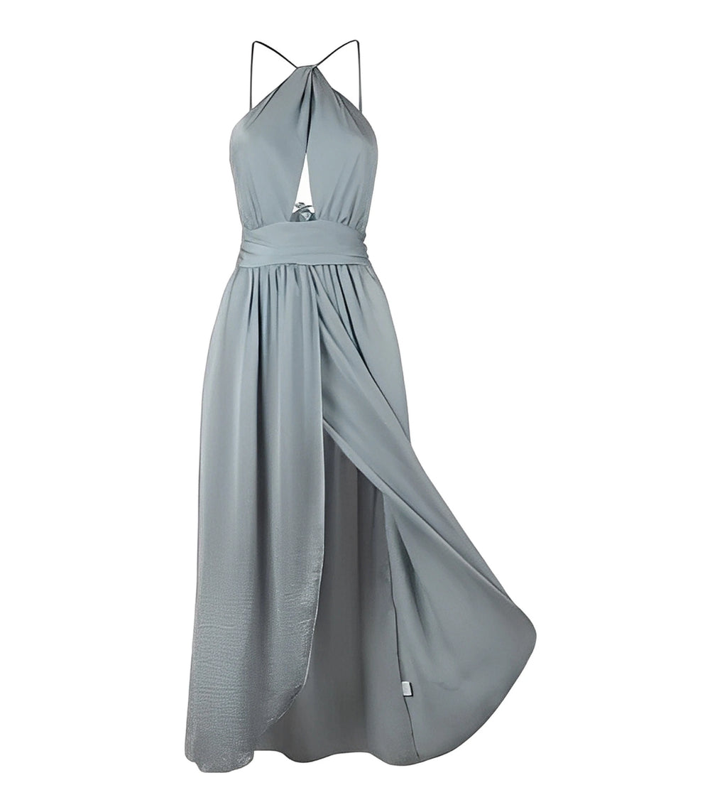 Rygfri Halter Hals Maxi Kjole med Slids