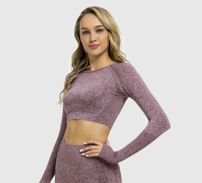 Seamless Sports Long Sleeve Yoga Set with Leggings - StilNord