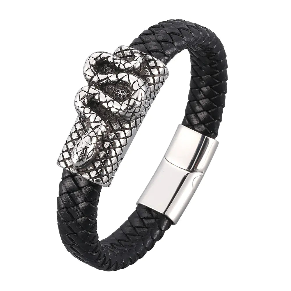 Simple Titanium Steel Leather Rope Bracelet - StilNord