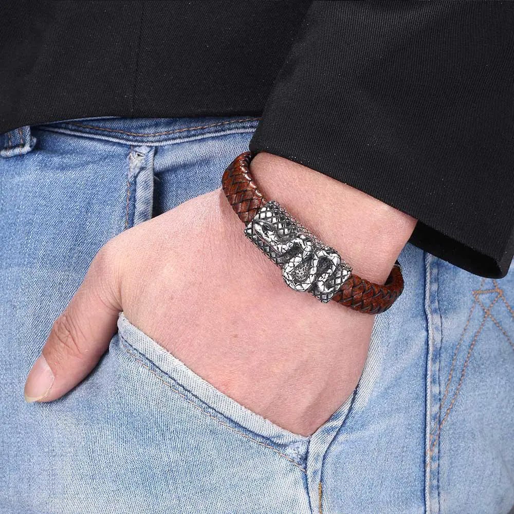 Simple Titanium Steel Leather Rope Bracelet - StilNord