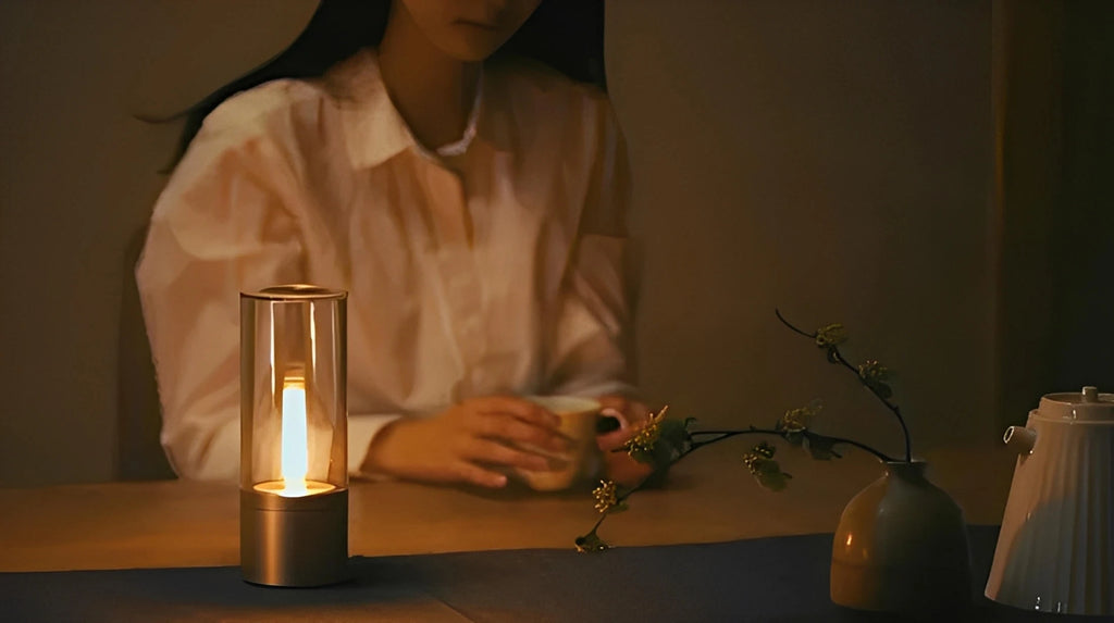 Smart stearinlys-lampe til hyggestemning på soveværelsesnatbordet
