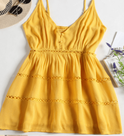 Sommerkjole i ensfarvet gul med spaghetti - stropper - StilNord