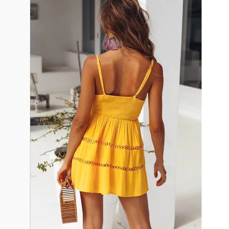 Summer Solid Color Spaghetti Strap Dress in Yellow - StilNord