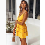 Summer Solid Color Spaghetti Strap Dress in Yellow - StilNord