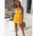Summer Solid Color Spaghetti Strap Dress in Yellow - StilNord