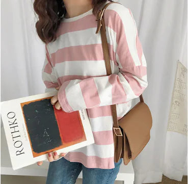 Hip-Hop Style Long Sleeve Striped T-Shirt for Women